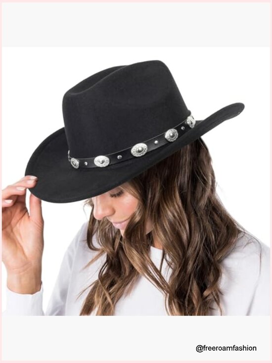 Felt Cowboy Hat with Gus Buckle Belt, Rolled Up Fedora Western Hat, Unisex S/M main image 5